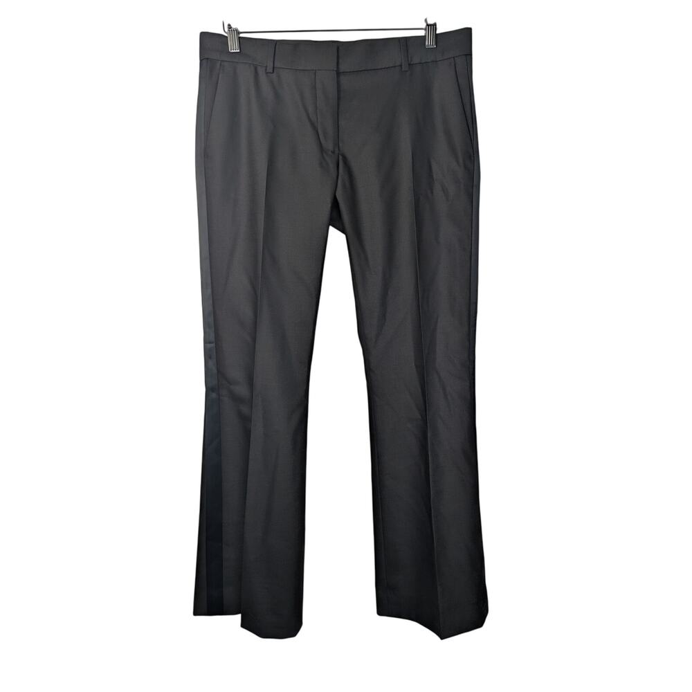The Kooples Women's Black Satin Trim Mid-Rise Straight Leg Wool Pant